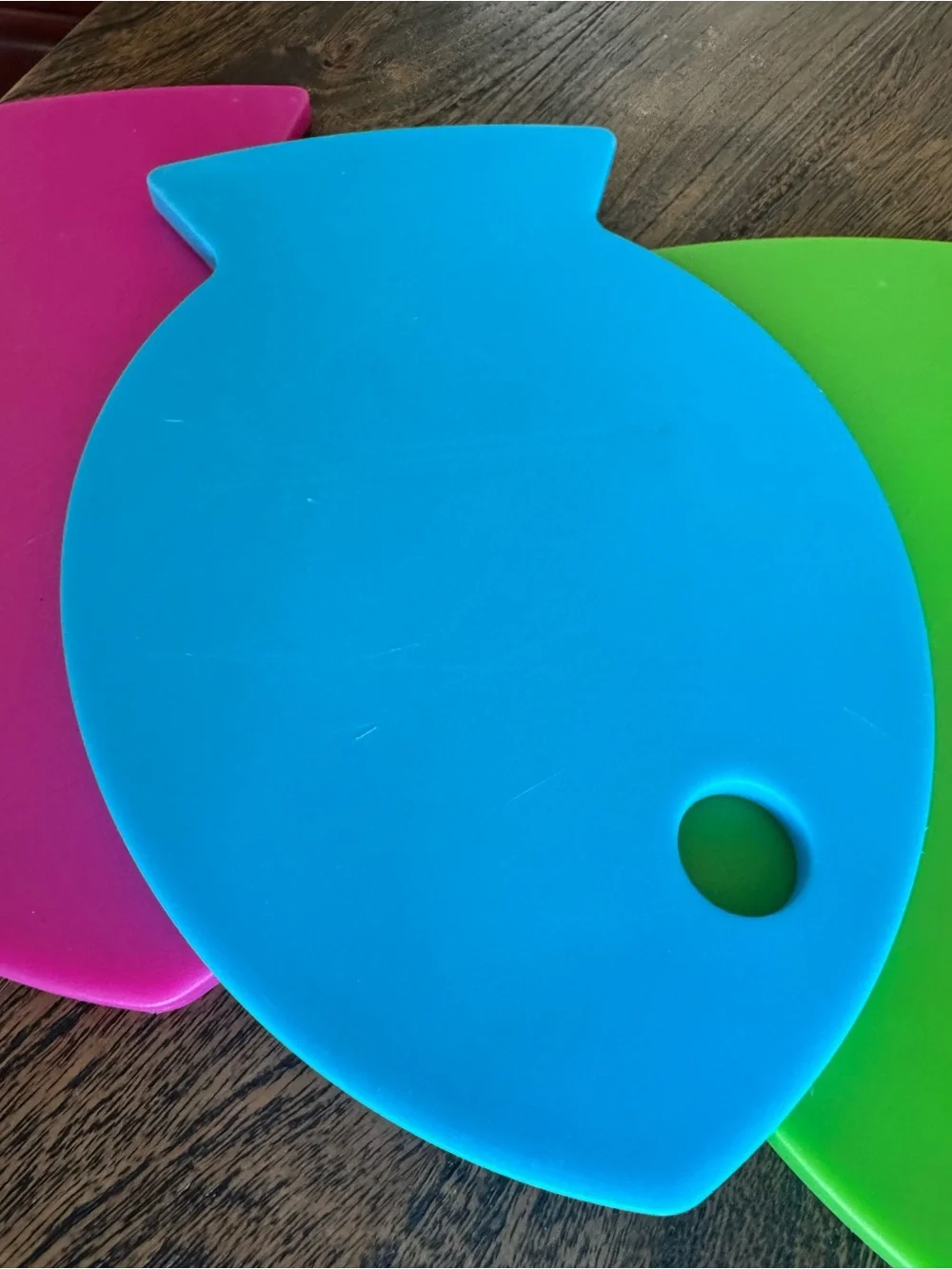 Crate & Barrel Fish Cutting Board Set - Pink Blue Green